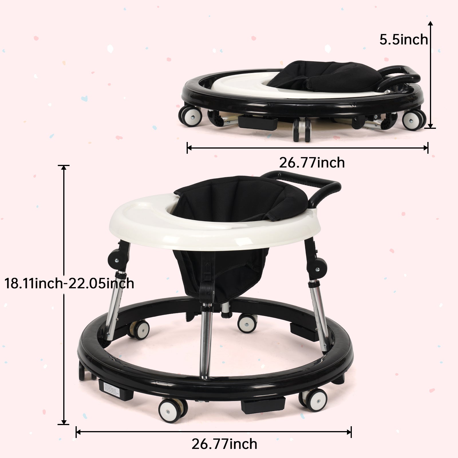 Baby Walker Foldable with 9 Adjustable Heights, Baby Walkers and Activity Center for Boys Girls Babies 6-12 Months, Baby Walker and Bouncer Combo with Wheels Portable Anti-Rollover, Mother's Choice