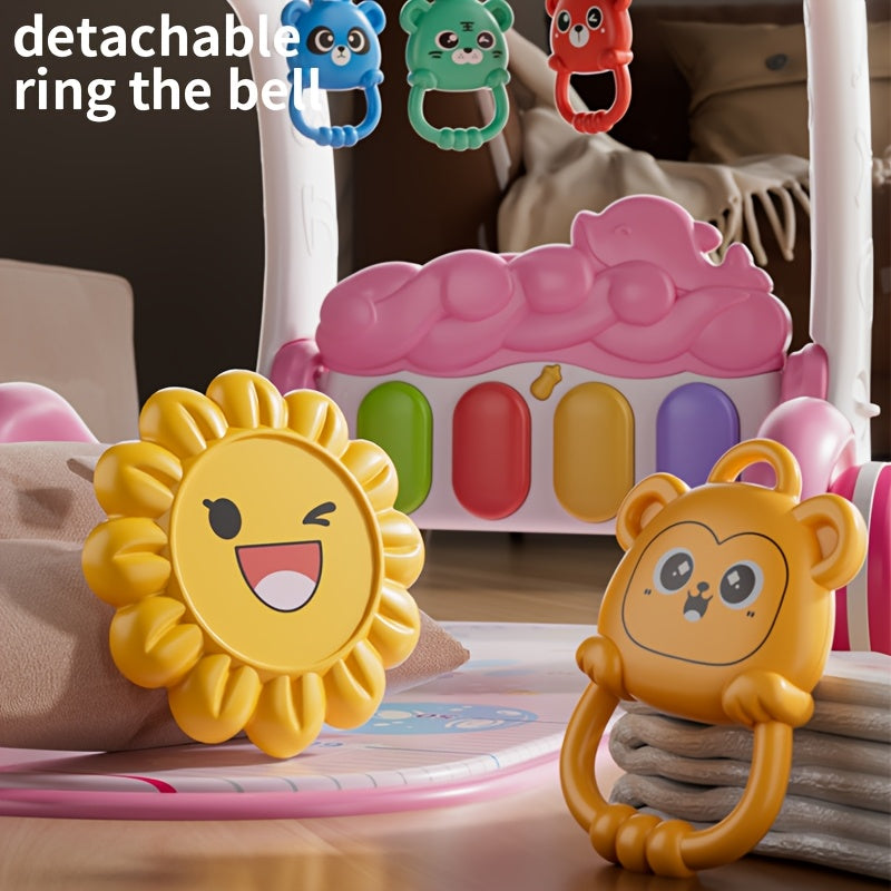 3-in-1 Animal Astronaut Walker+Piano Gym | Interactive Sensory Play Mat with Light & Music, 5 Sensory Toys, Powered-No Battery Included, Soft Cushioned, Blue\u002FPink\u002FGrey, Ideal for Toddler Tummy Time Educational Gift